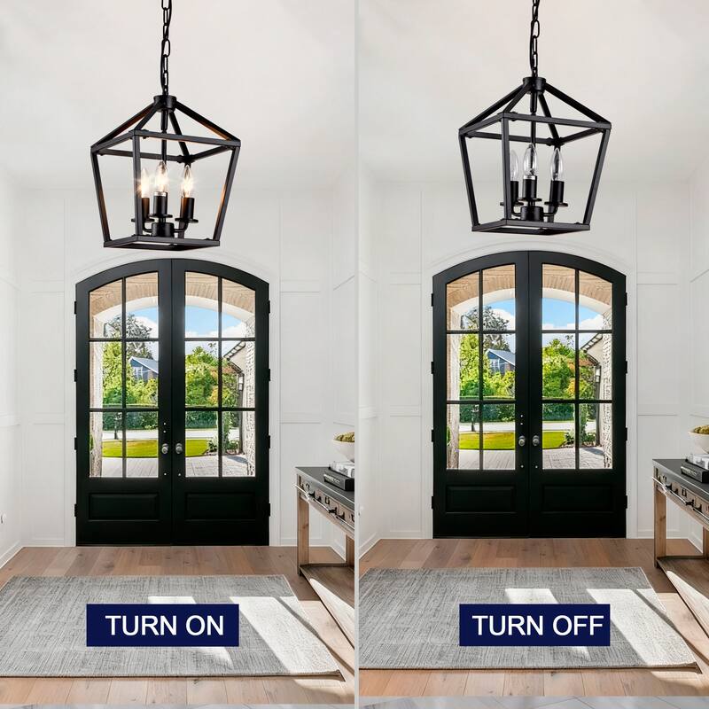 Farmhouse Lantern Chandelier 3-Light with Rustic Open Cage and Adjustable Hanging Height