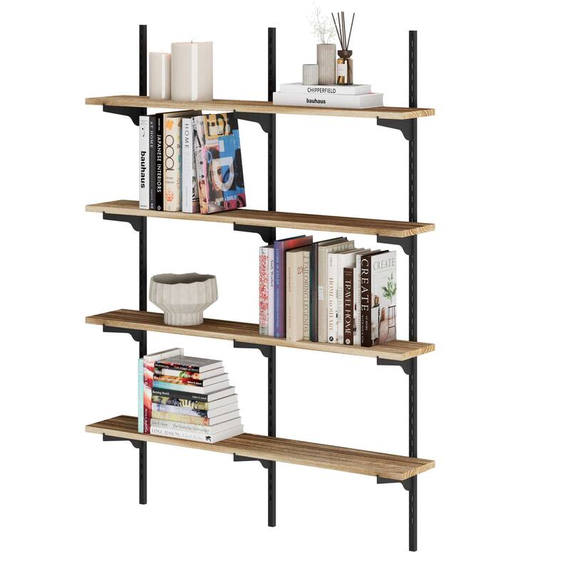 Wallniture Turin 36" Floating Bookhelves with Adjustable Brackets, Real Wood Shelves, Farmhouse Decor, Wall Mounted,Tier Options