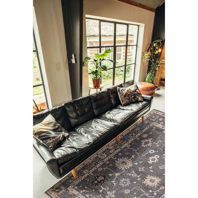 ECARPETGALLERY Hand-knotted Modern Oushak Dark Grey Wool Rug - 8'1 x 9'11