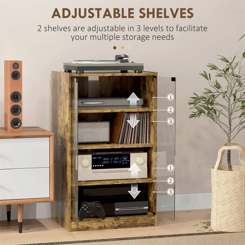 4 Tier Wood Cabinet with Adjustable Shelves,Tempered Glass Doors