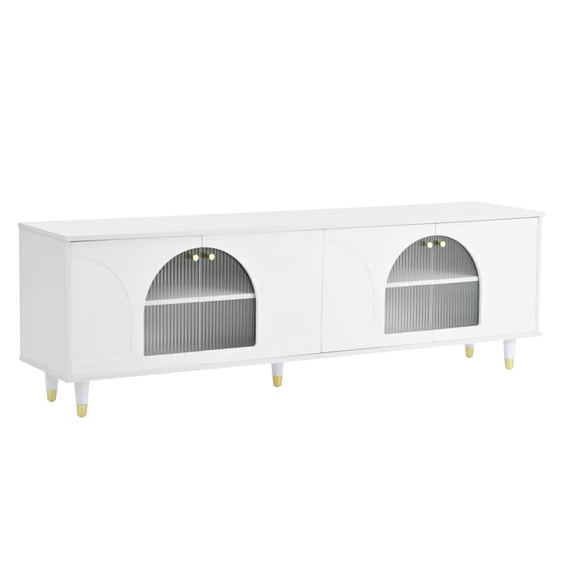Modern Fashion TV Cabinet with 2 Storage Cabinets, 4 Wooden Legs and Cable Management for Living Room Bedroom