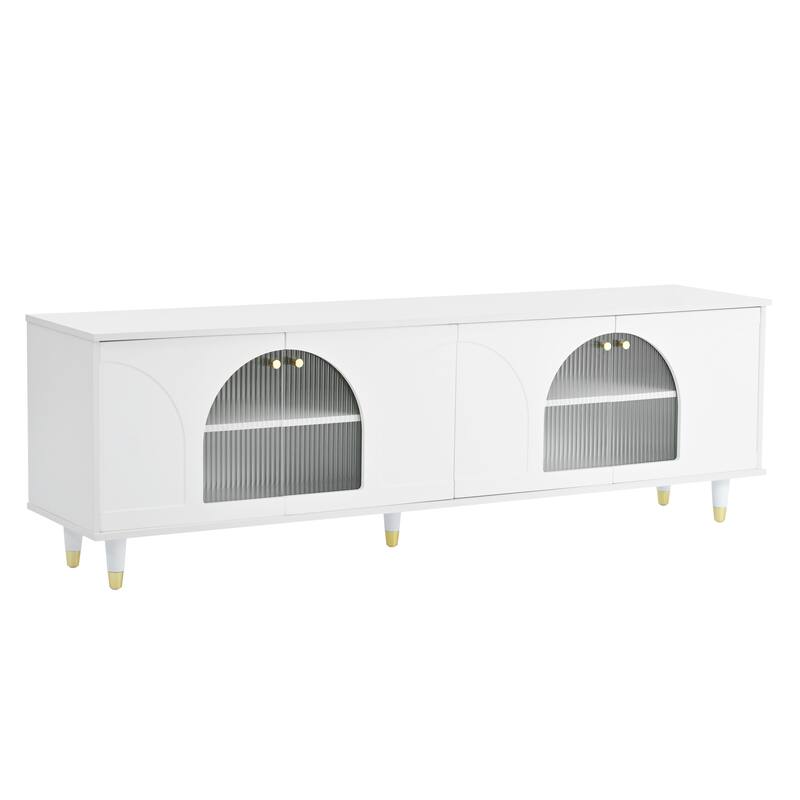Stylish Media Console TV Stand with Adjustable Shelves, Gold Handles & Arch Fluted Glass, Fits TVs Up to 78''