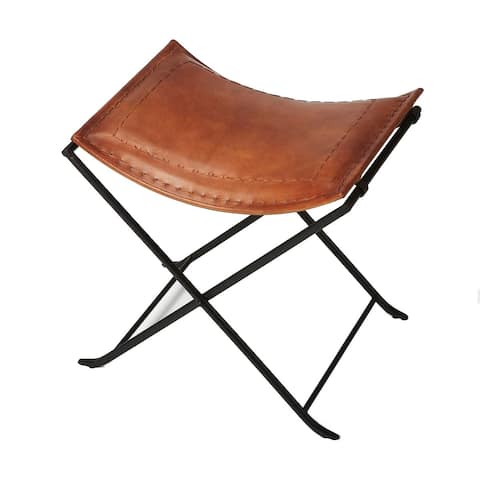 Offex Melton Brown Leather Stool - Medium Brown - 19.75"W x 17.75"D x 18.50"H
