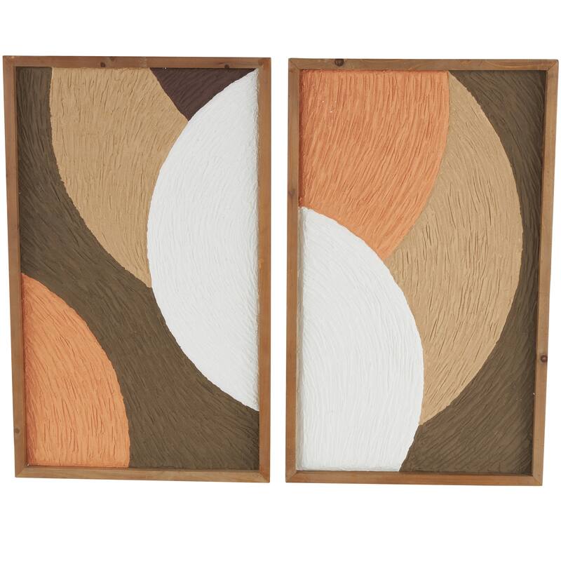 Brown Wood Overlapping Circles Abstract Home Wall Decor with Orange and White Accents (Set of 2)