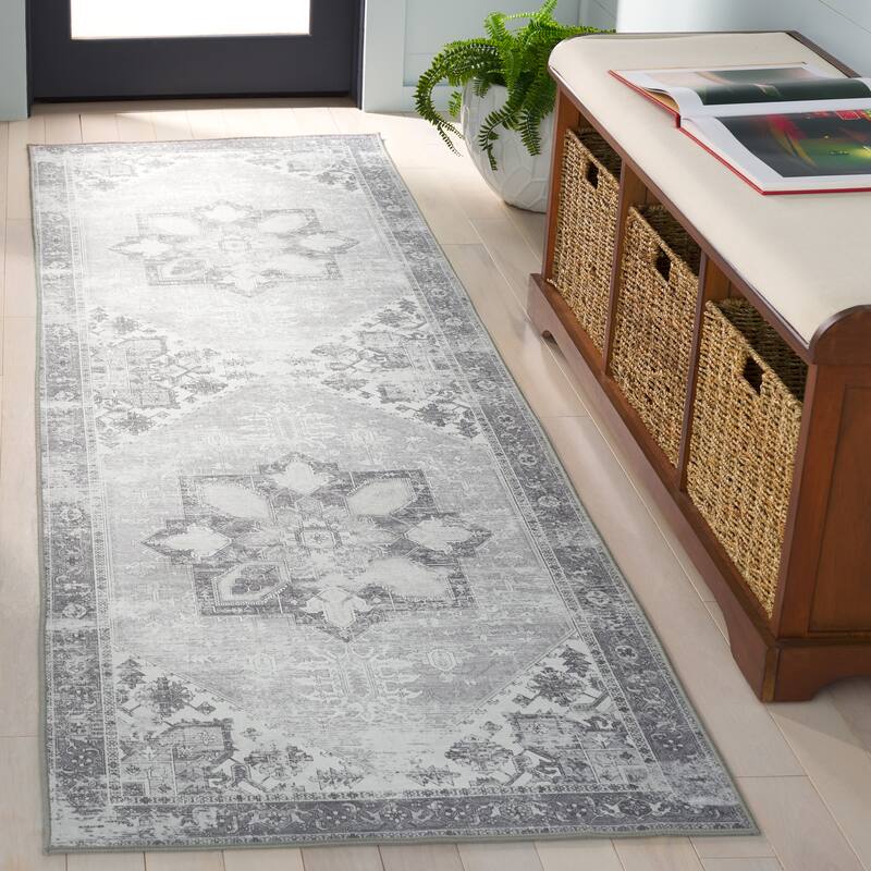 SAFAVIEH, Tucson Machine Washable Slip Resistant Therese Oriental Medallion - 2' 6" x 8' - Light Grey
