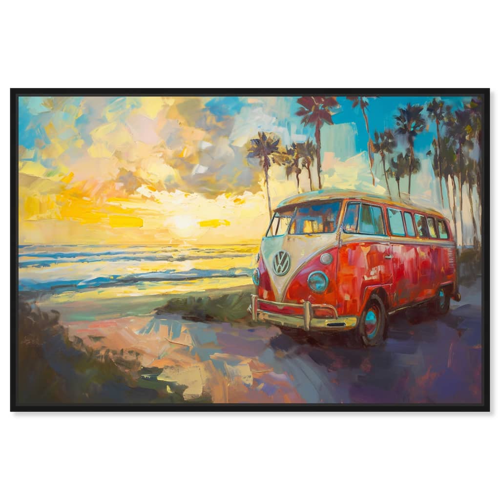 Art Remedy Memories At The Beach Framed Colorful Coastal 1 Piece Canvas Wall Art