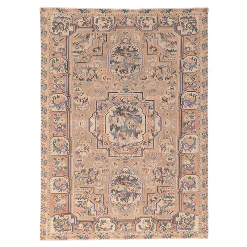 ECARPETGALLERY Hand-knotted Antalya Vintage Tan Wool Rug - 6'9 x 9'6