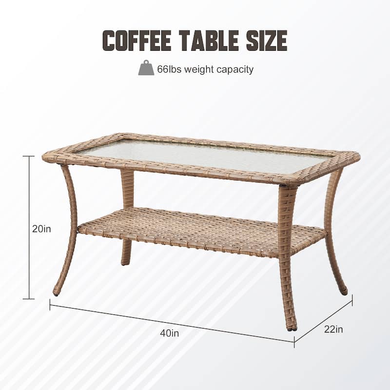 Stylish Outdoor Wicker Coffee Table with Glass Top