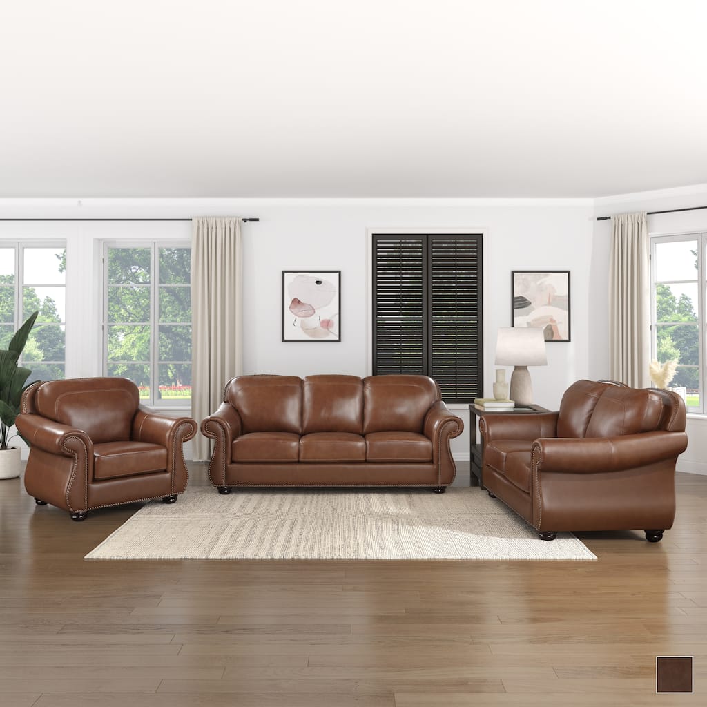 Fowler 3-Piece Leather Match Living Room Sofa Set