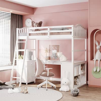 Merax Twin Loft Bed with Drawers, Cabinet, Shelves and Desk
