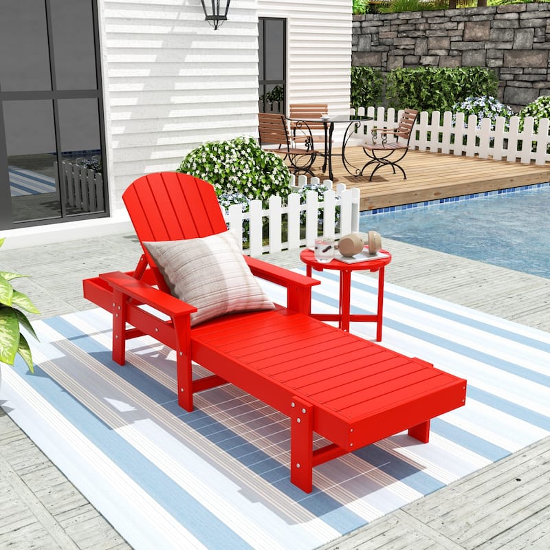 Polytrends Altura Poly Eco-Friendly All Weather Reclining Chaise Lounge with Arms & Side Table (2 Piece Set) - Red