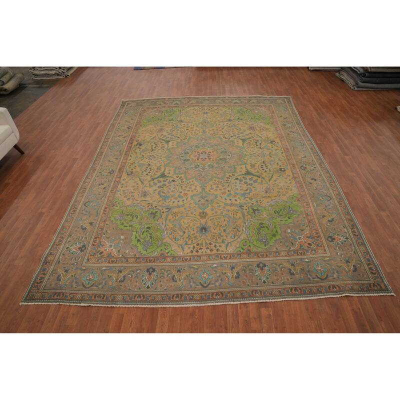 Hand Knotted Oriental 100% Wool Carpet Traditional Floral Oranges & Rust Tabriz Area Rug - 12' 7'' X 9' 7''
