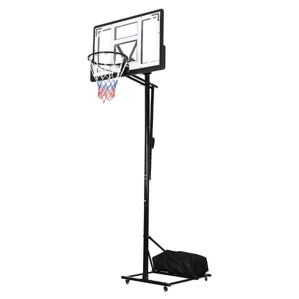 slide 2 of 7, Indoor&Outdoor Basketball Stand Portable 8-10 FT Height Adjustable Basketball Hoop with Shatterproof Backboard Weighted Bag White+Black