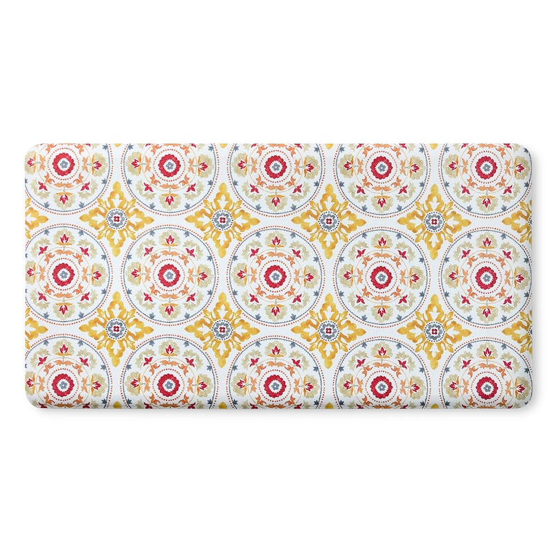 FIESTA Postiano Tiles Geo Textured Anti Fatigue Comfort Kitchen Mat, Non-Slip Floor Mat, Padded Standing Desk Mat - 20"x39" - Red/Yellow/White