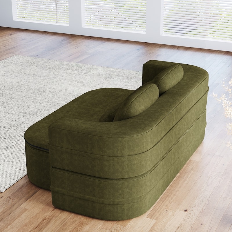 Folding Mattress Sofa with Fixed Shape Frame Convertible Sleeper Foam Sofa Bed with Blanket