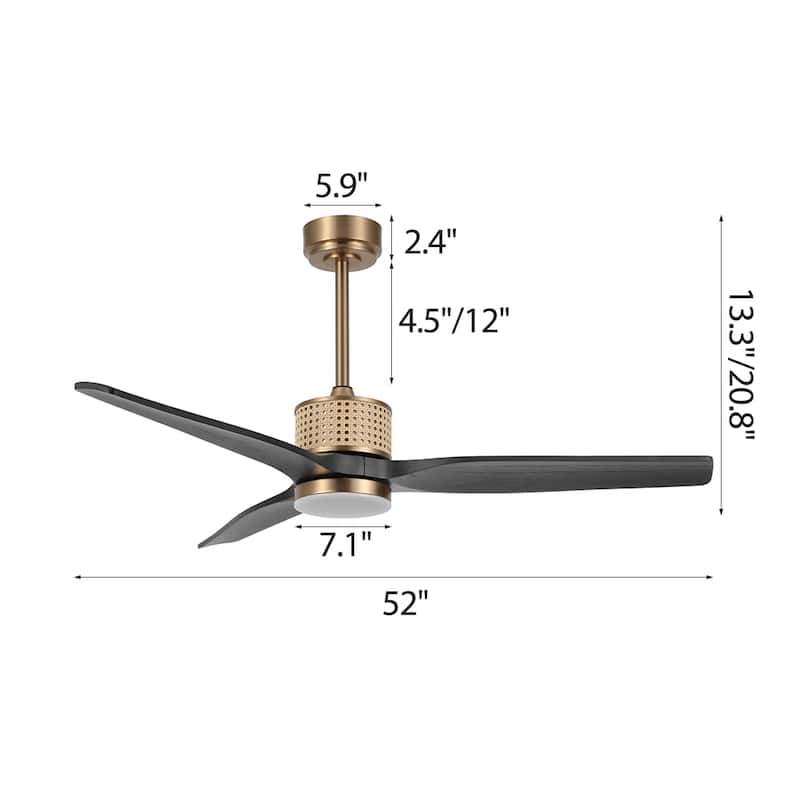 MLiAN 52 In. 3 Solid Wood Indoor Ceiling Fan with Light Kit - 52"