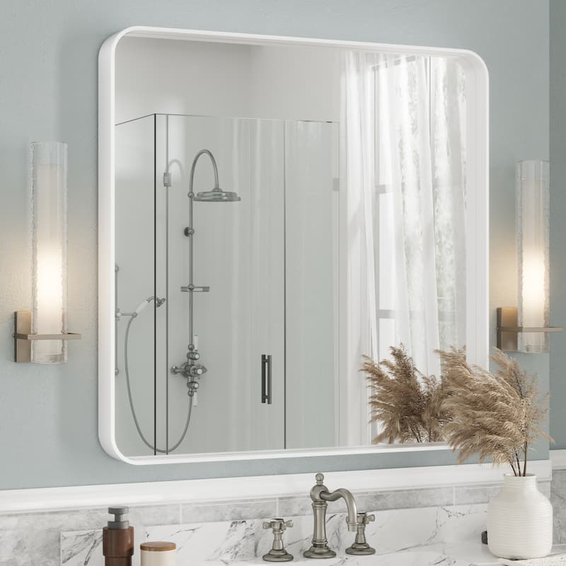 Aluminum Alloy Framed French Cleat Mounted Tempered Glass Wall Vanity Mirror - 36" x 36" - White
