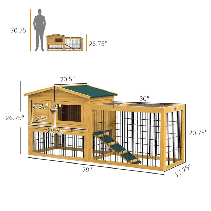 PawHut 2-Level Outdoor Hutch for Small Animals with Roof and Tray