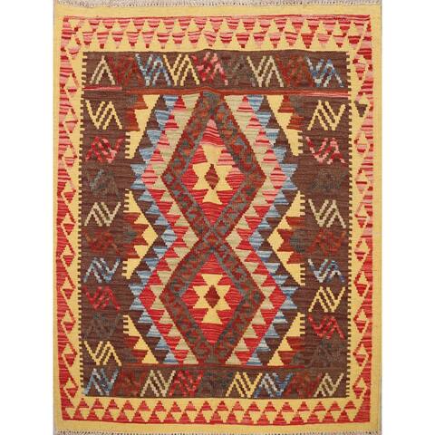 Southwest Geometric Kilim Oriental Area Rug Flat-Weave Wool Carpet - 3'4" x 3'10"