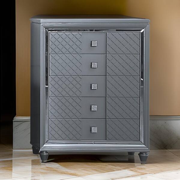 grey diamond dresser Seri Tall Chest with 5 Drawers, Pattern, Charcoal Gray - Bed Bath & Beyond BM-Shop By Type -Dresses
