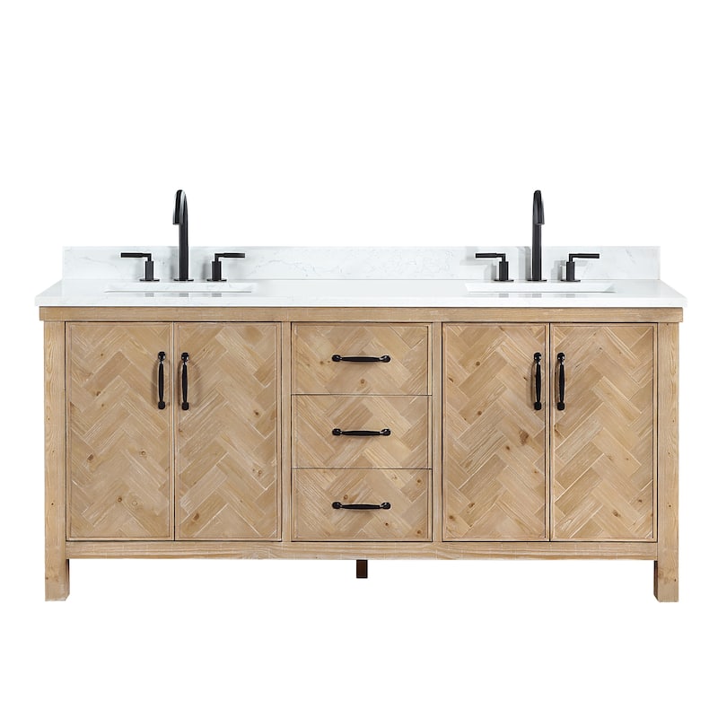 Javier Bath Vanity with Composite Stone Top without Mirror - 72in. - Antique Brown