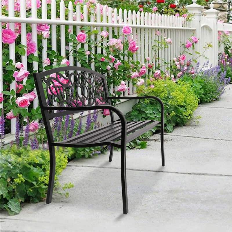 50 in. Outdoor Cast Iron Bench Decorative Patio Lawn Garden Park Bench