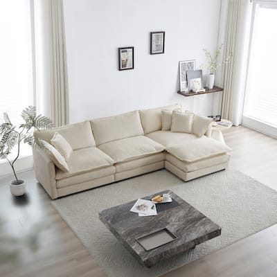 Modern L Shaped Sectional Sofa Set with Chenille Upholstery and Thick Cushions for Living Room and Guest Room