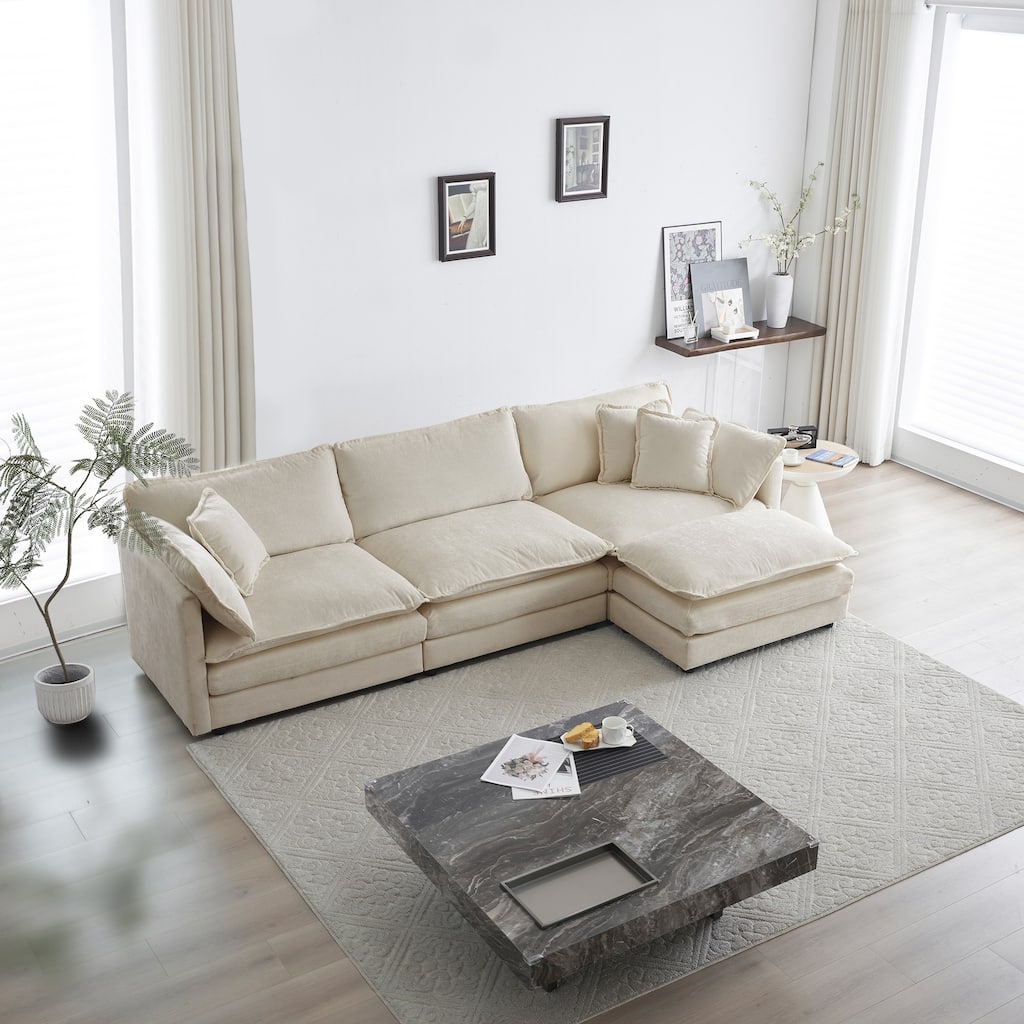 Modern L Shaped Sectional Sofa Set with Chenille Upholstery and Thick Cushions for Living Room and Guest Room