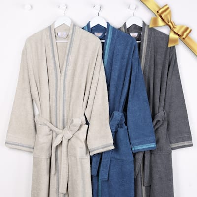 Superior Unisex Turkish Cotton Terry Kimono Bathrobe with Embroidery Robe