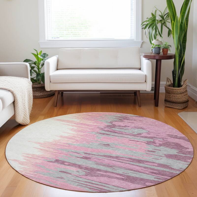 Machine Washable Indoor/ Outdoor Brushstrokes Ombre Chantille Rug - Blush - 8' x 8'