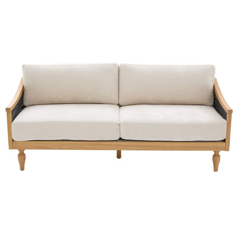Christopher Knight Home - Riverton Mid-Century Upholstered Loveseat Sofa with Rattan Armrests