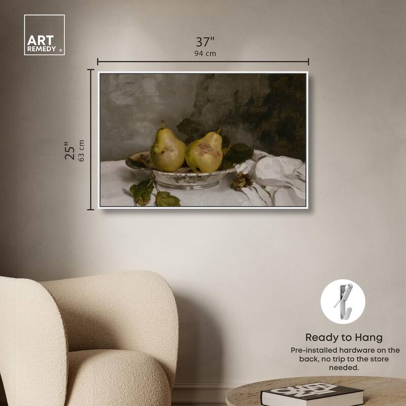 Two Pears in a Silver Bowl Canvas by Art Remedy