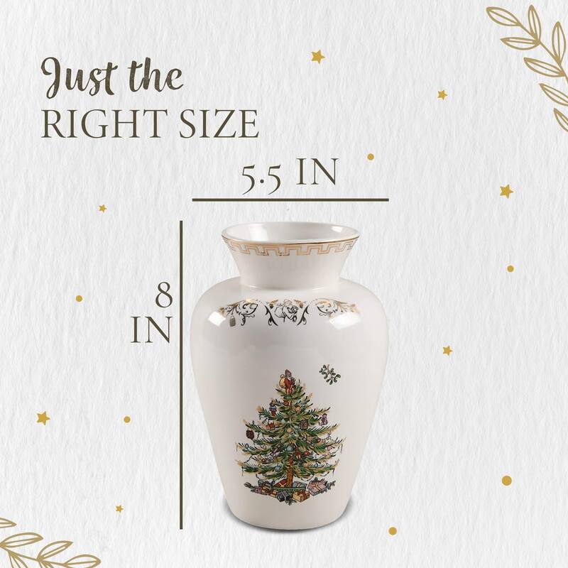 Spode Christmas Tree Gold Vase - 8" H x 5.5" L