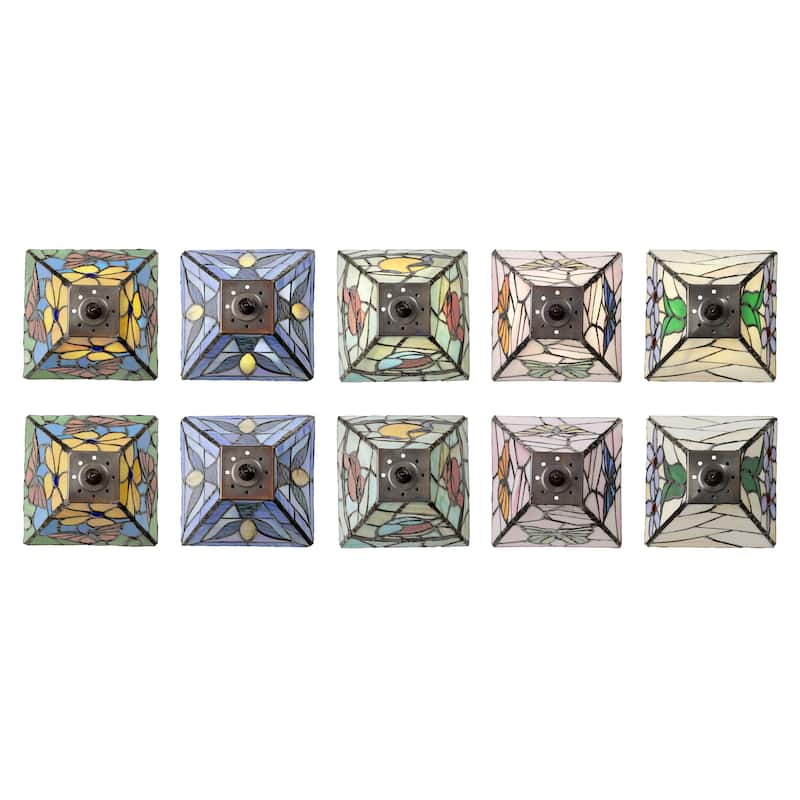 Zola River of Goods Polyresin and Stained Glass Square Shade 12-Inch Accent Lamp Set of Five - 6" x 6" x 12"