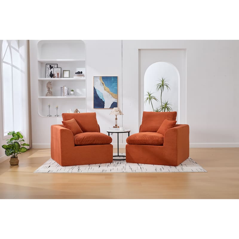 Modern 2-Seater Corduroy Cloud Sofa Modular 2-Piece Sectional Sofa with Removable Covers, for Living Room, Bedroom, Orange