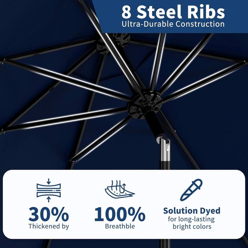 10Ft Patio Umbrella - 8 Sturdy Ribs Outdoor Table Umbrella with Crank Lift & Push Button Tilt
