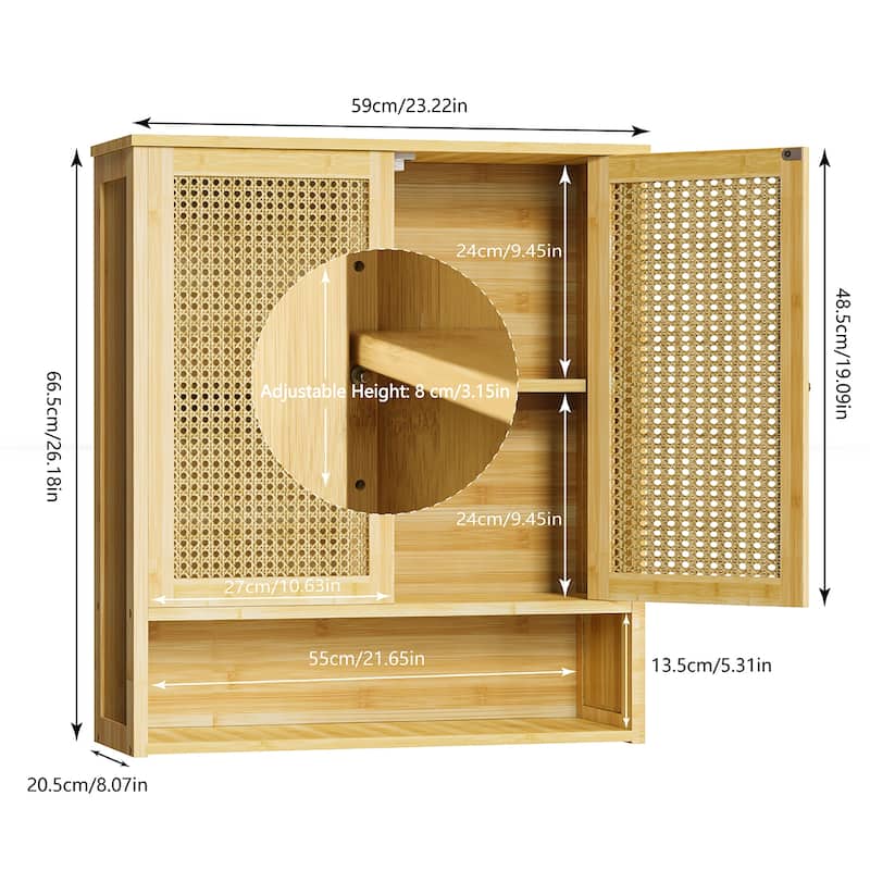 Bamboo Wall Mounted Cabinet Hanging Storage Cabinet with 3 Shelves