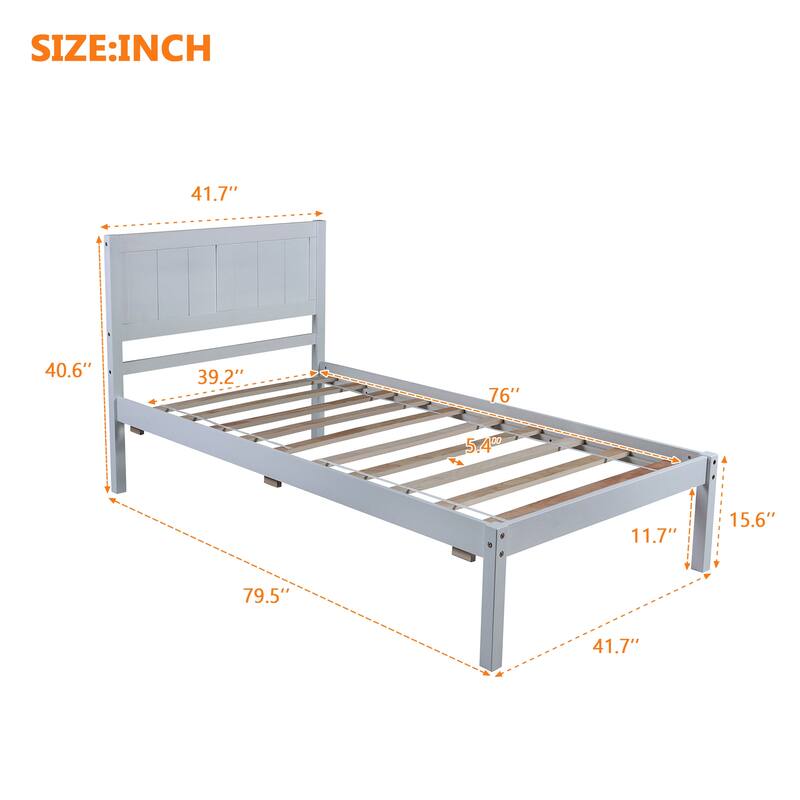 100 Pine Wood Frame Construction Wood Platform Bed Twin size Platform