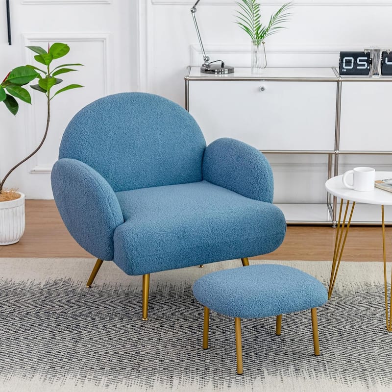 XINMICS Round Boucle Upholstered accent chair ottoman