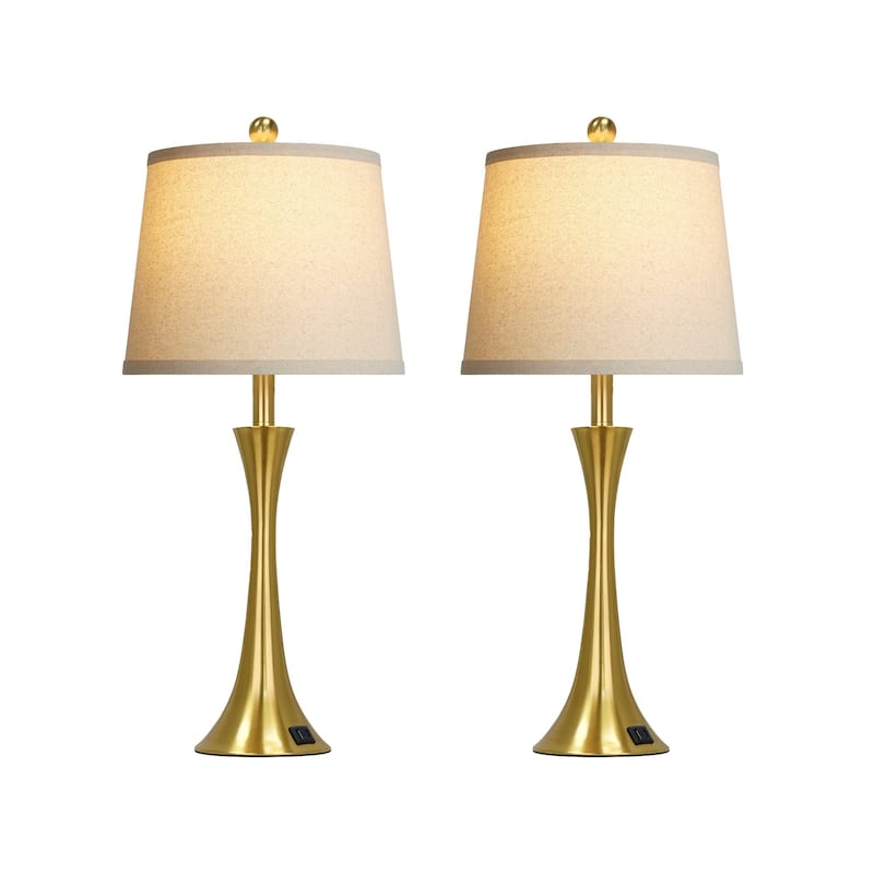 Set of 2 Modern 27.5" Gold Table Lamps with USB-A & USB-C Ports, 3-Way Touch Dimmer, LED Bulbs Included - 12'' x 12'' x 27.5'' - Gold