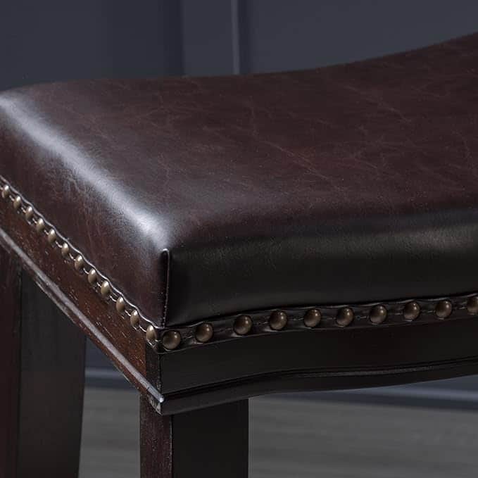 26" Contemporary Upholstered Saddle Counter Stool with Nailhead Trim (Set of 4), Dark Brown