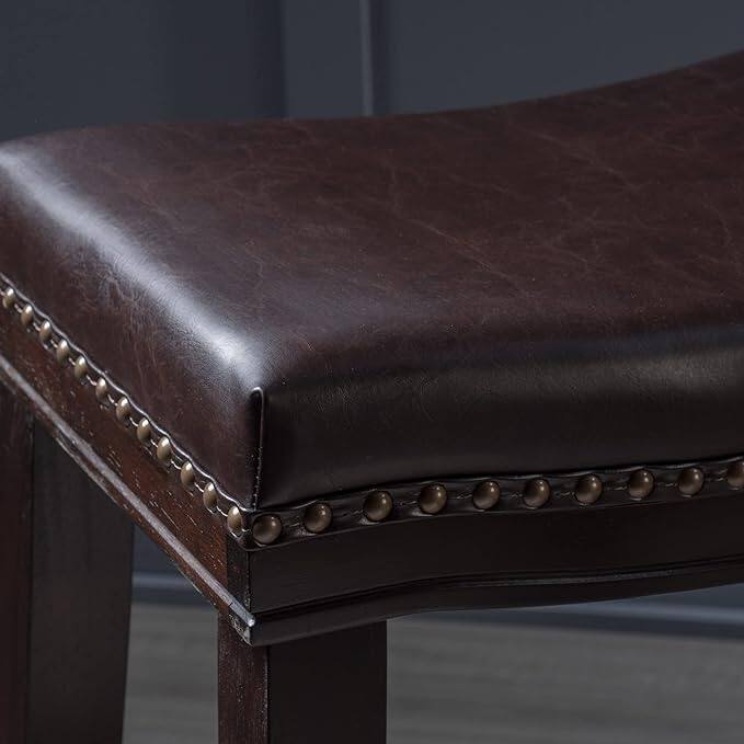 26" Saddle Counter Stool Set of 4 Leather Upholstered Bar Stools with Nailhead Trim Backless Kitchen Island Stools