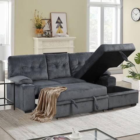 Upholstered Sofa Bed Reversible Sectional Sofa with Storage Chaise