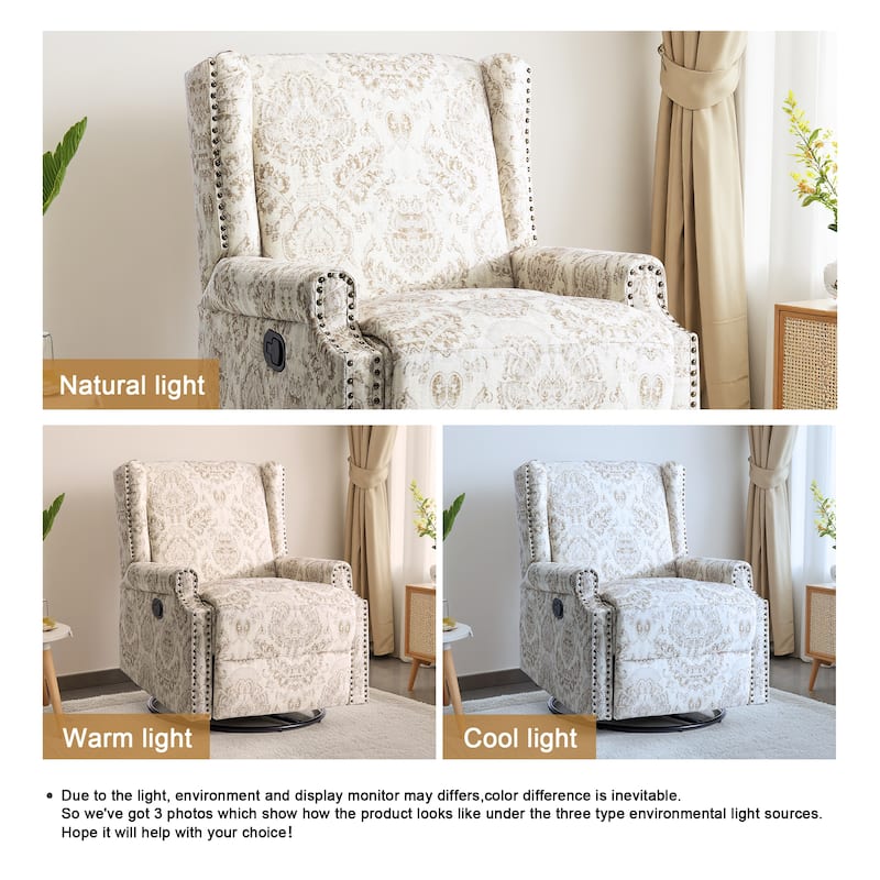 29'' W Pattern Swivel Glider Manual Push Back Recliner Chair Set of 2