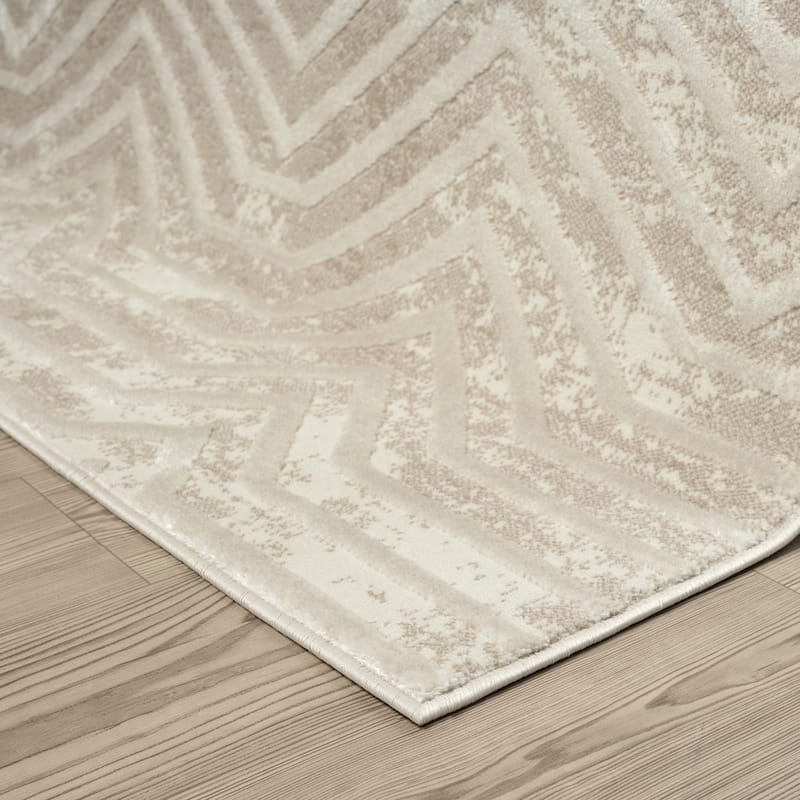 Abani Rugs TER140A Beige Horizontal Lines Geometric High Low Area Rug