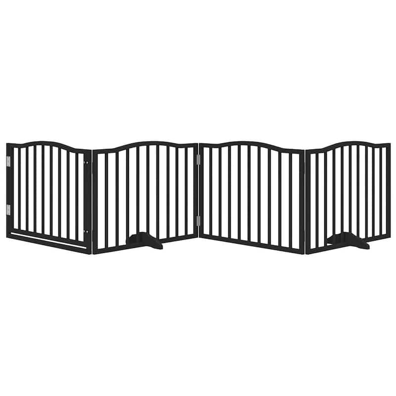 vidaXL Dog Gate Set of 4 Black Poplar Wood Large Foldable Dog Gate - 11.8 x 126.0 x 23.6