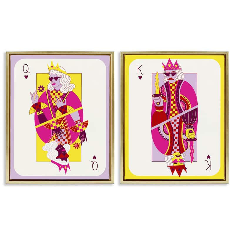 Stupell King & Queen Cards Framed Floater Canvas Wall Art Design By Grace Popp (Set of 2) - 25 x 31 - Gold