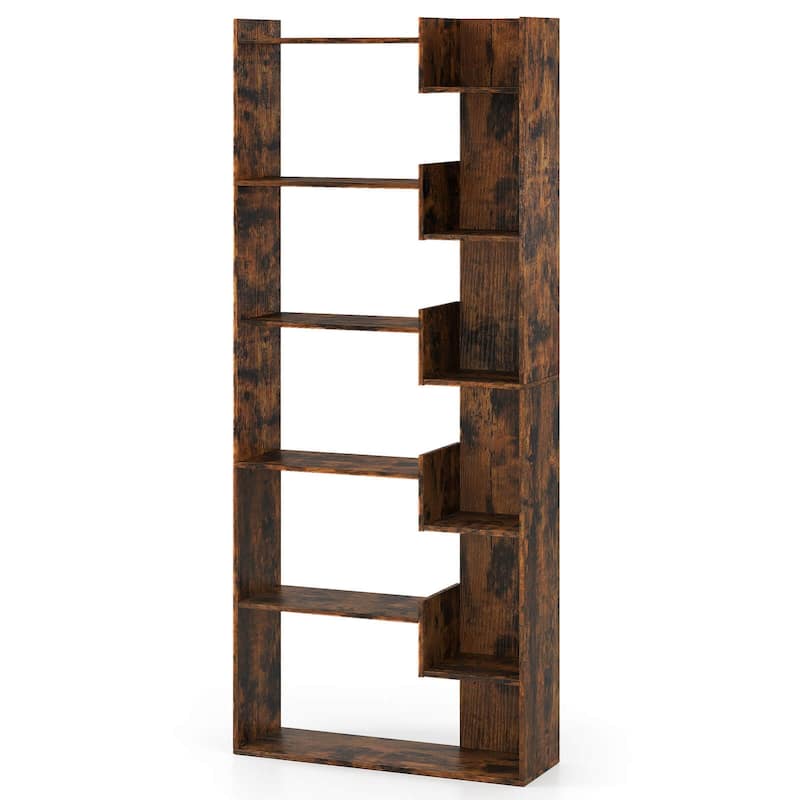 Costway 1/2 PCS 6-tier Bookshelf Tall Display Shelf with 11 Open - See Details - Rustic Brown-1 PCS