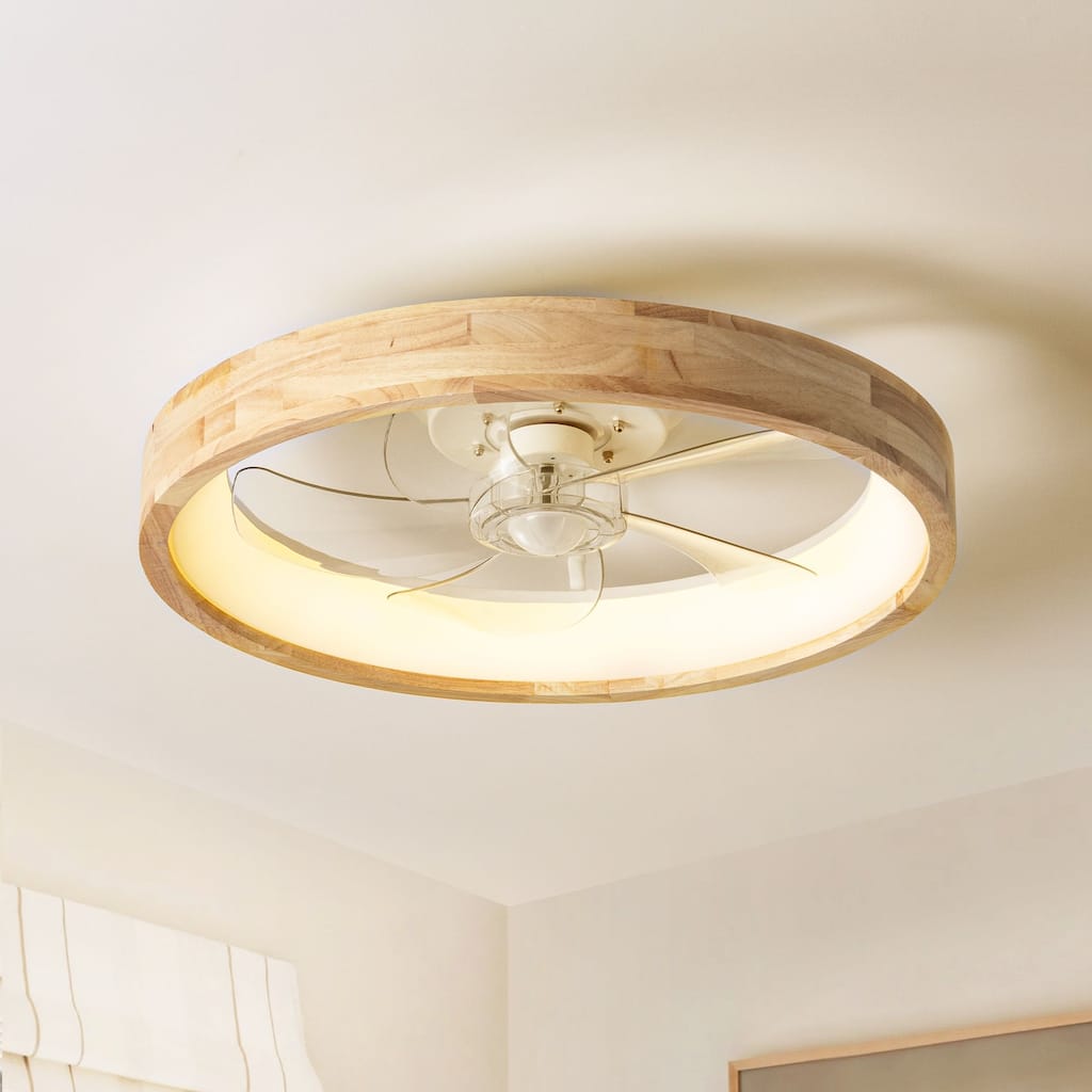 19.7" Modern Flush Mount Ceiling Fan with LED Light and Remote Control, Wooden Finish for Bedroom/Living Room - 5