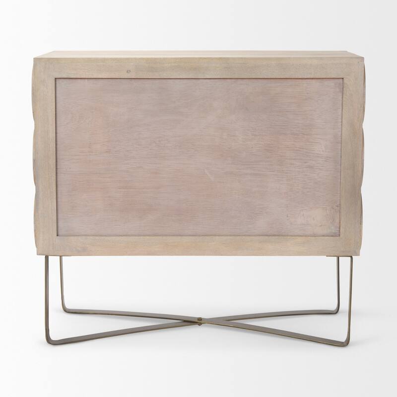 Excelsior Light Brown Solid Wood w/ Gold Iron Base & 2 Door Accent Cabinet